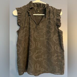 Ann Taylor, small dark gray blouse with intricate detailing